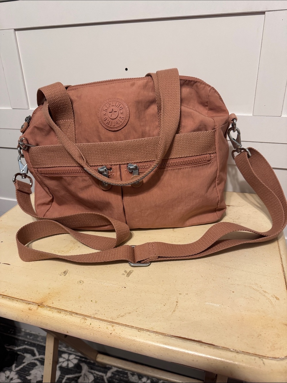Kipling Klarna Dusty Rose Canvas Satchel with Crossbody Strap